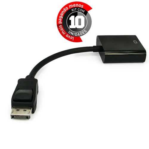 Kit com 10 Cabos Adaptador Displayport Para VGA Preto