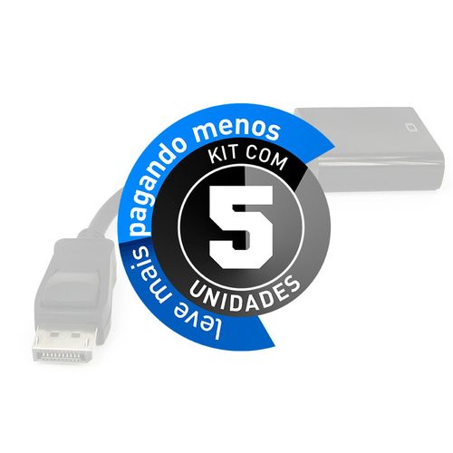 Kit com 5 Cabos Adaptador Displayport Para Vga Preto