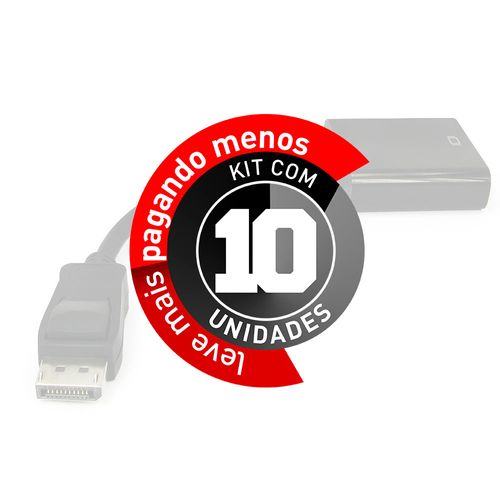 Kit com 10 Cabos Adaptador Displayport Para VGA Preto