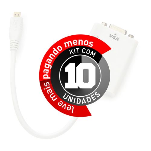 Kit com 10 Cabos Adaptador Micro HDMI para VGA com Áudio