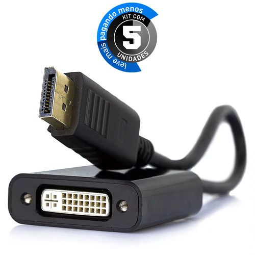 Kit com 5 Cabos Adaptador DisplayPort para DVI