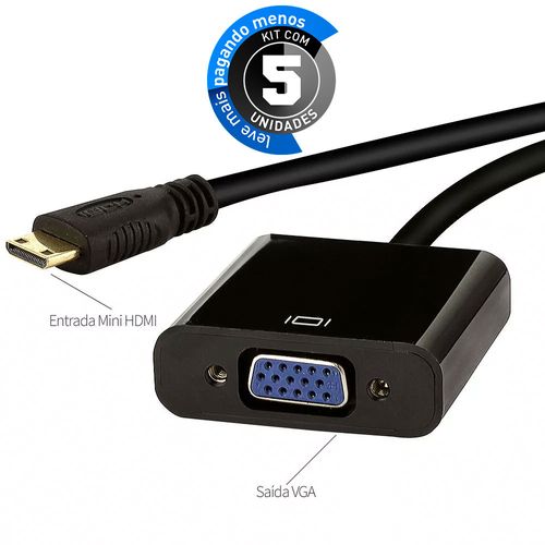 Kit com 5 Conversores Adaptador Mini HDMI para VGA