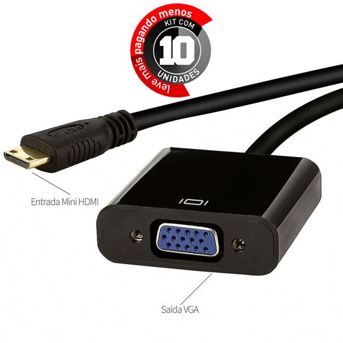 Kit com 10 Conversores Adaptador Mini HDMI para VGA