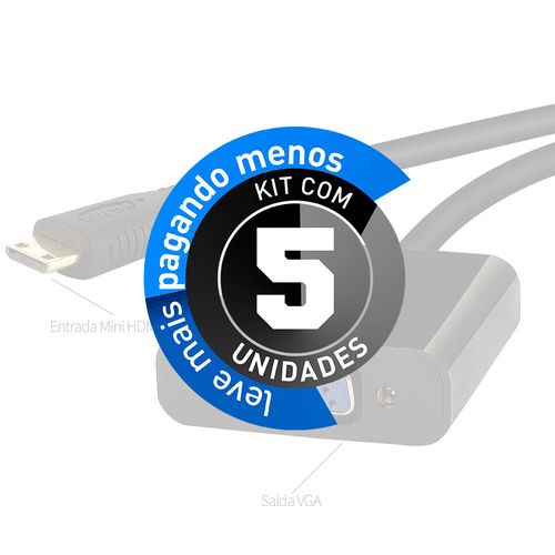 Kit com 5 Conversores Adaptador Mini HDMI para VGA