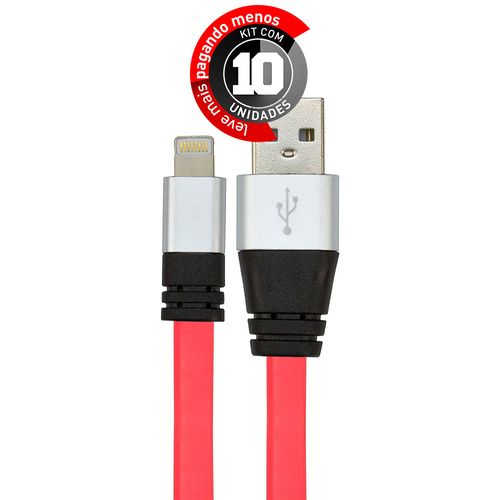 Kit com 10 Cabos USB Silicone Carregador e Dados iPhone 5 até 10 Rosa