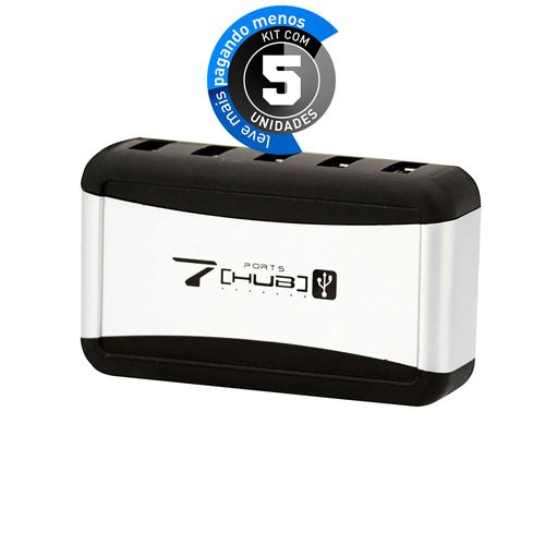 Kit com 5 HUB 7 Portas USB 2.0, Com Fonte de Energia
