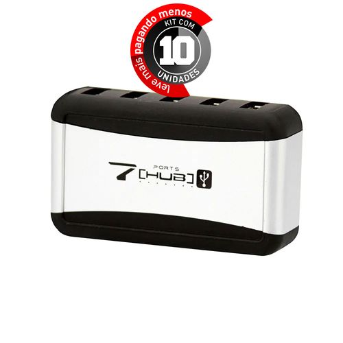 Kit com 10 HUB 7 Portas USB 2.0, Com Fonte de Energia