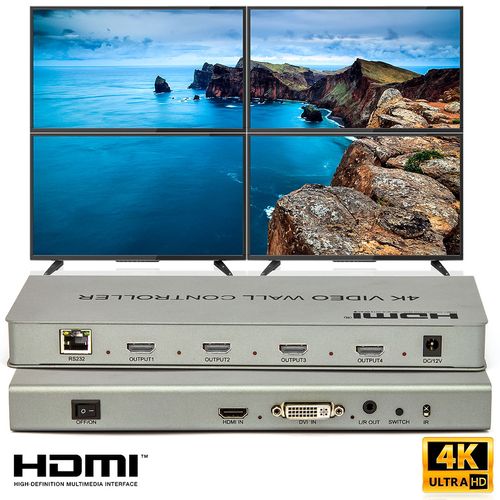 Video Wall Controlador 2x2, 4K, 4 Telas, HDMI