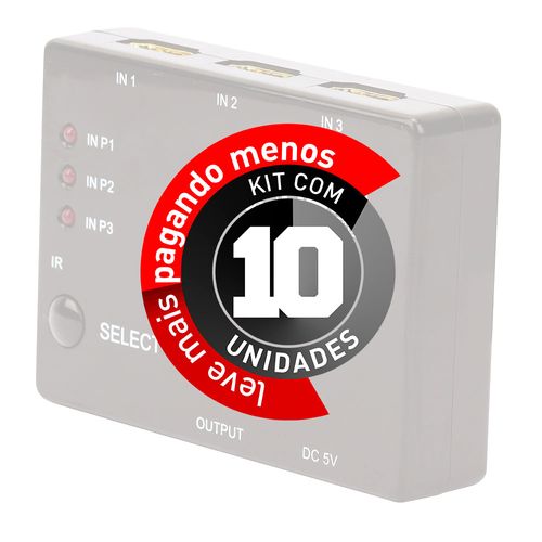 Kit com 10 Switch 3x1 HDMI Full HD 1080p 3D com Controle