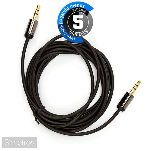 Kit com 5 Cabos P2-P2 com Capa Metálica Cirilo Cabos 3 metros