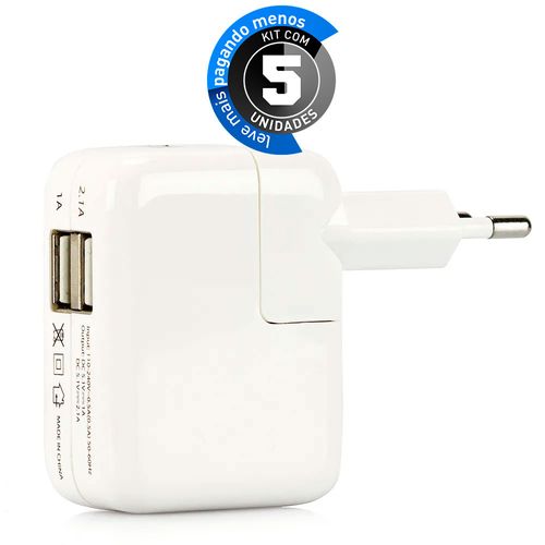 Kit com 5 Carregador para iPhone, iPad e iPod com 2 portas USB