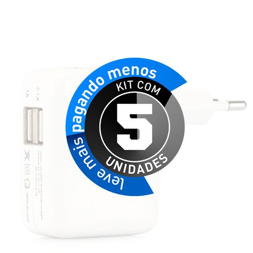 Kit com 5 Carregador para iPhone, iPad e iPod com 2 portas USB