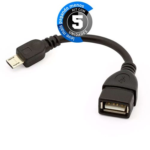 Kit com 5 Adaptador USB Fêmea para Micro USB Macho