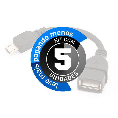 Kit com 5 Adaptador USB Fêmea para Micro USB Macho
