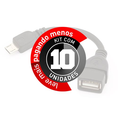 Kit com 10 Adaptador USB Fêmea para Micro USB Macho