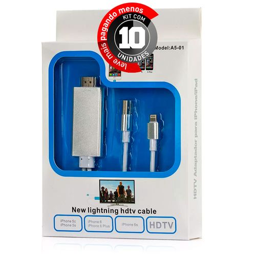 Kit com 10 Cabo Lightning HDTV Adaptador HDMI para iPhone