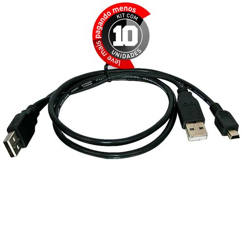 Kit com 10 Cabo USB para HD Externo - 2 USB x 1 Mini USB