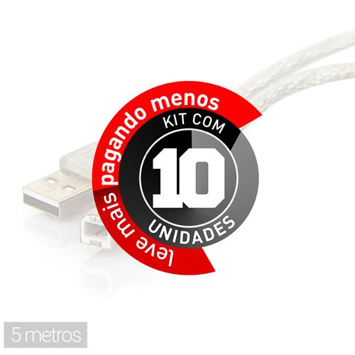 Kit com 10 Cabo USB Impressora A+B - 5 metros
