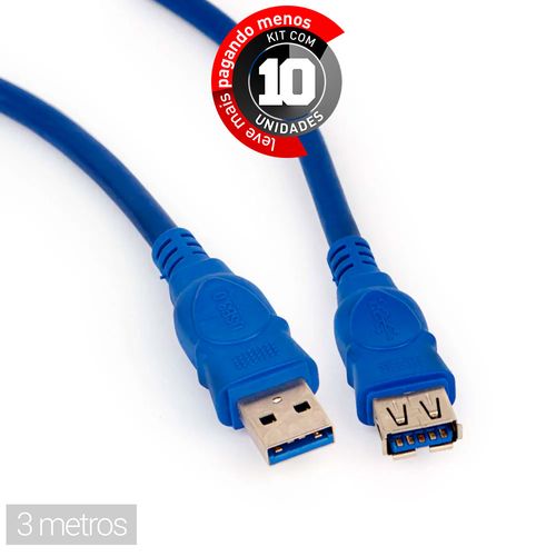 Kit com 10 Cabo Extensão SuperSpeed USB 3.0 - 3 metros