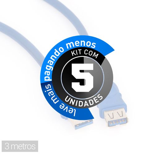 Kit com 5 Cabo Extensão SuperSpeed USB 3.0 - 3 metros