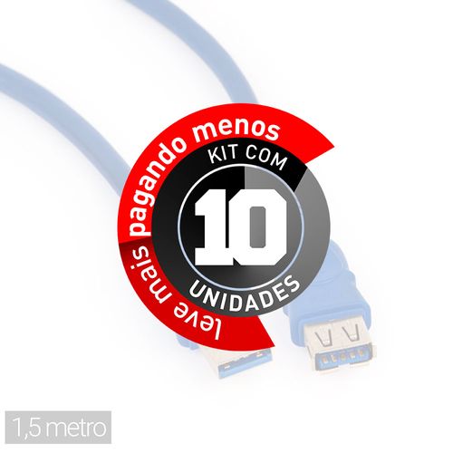 Kit com 10 Cabo Extensão SuperSpeed USB 3.0 - 1,5 metro