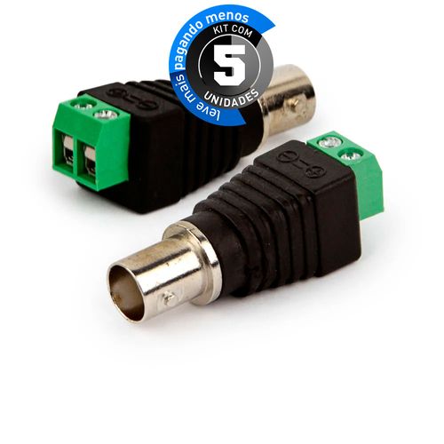 Kit com 5 Adaptador Borne x Plug BNC Fêmea