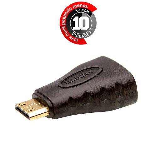 Kit com 10 Adaptador HDMI Fêmea Para Mini Hdmi Macho