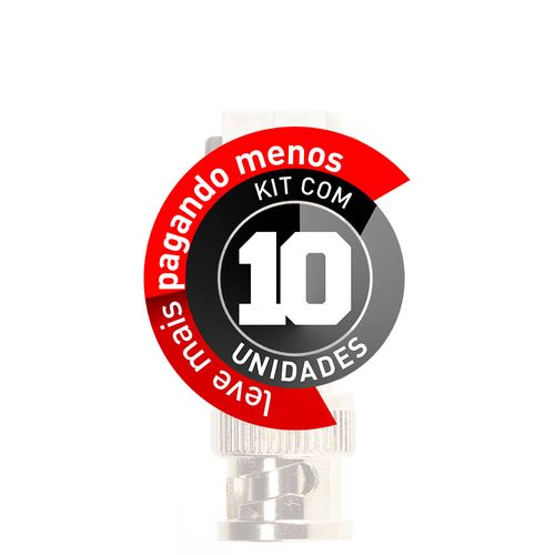 Kit 10 com Adaptador Borne Pressão x Plug BNC Macho