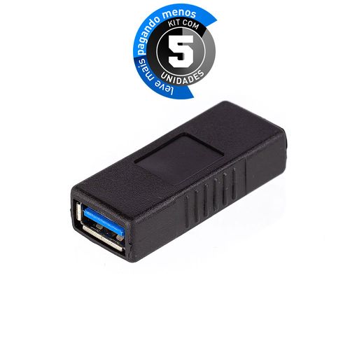 Kit com 5 Emenda Usb 3.0 - Fêmea X Fêmea - Ultra Velocidade