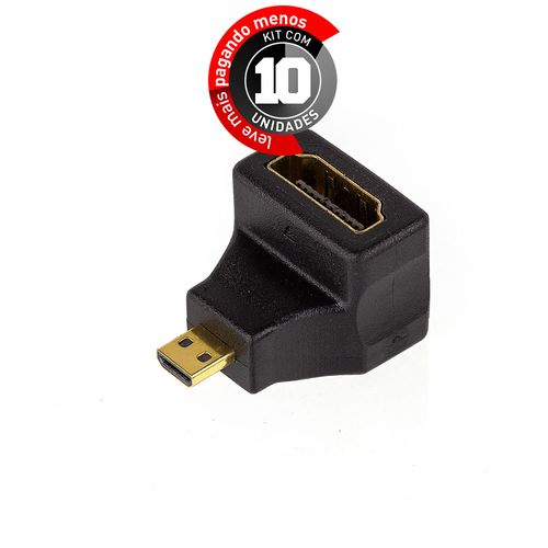 Kit com 10 Adaptador Micro HDMI Macho para HDMI Fêmea 90° Graus