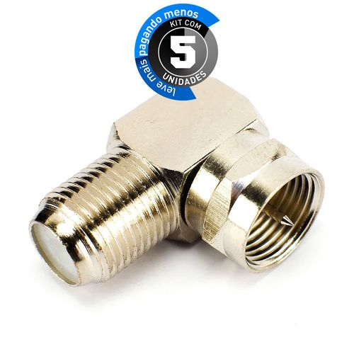 Kit com 5 Conector Coaxial Para Fêmea Coaxial - 90 Graus