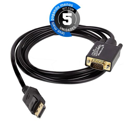 Kit com 5 Cabos Adaptador Displayport para VGA Macho