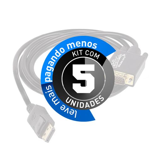 Kit com 5 Cabos Adaptador Displayport para VGA Macho