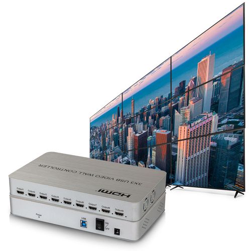 Video Wall Controlador 3X3, 4K, 9 Telas, USB, HDMI