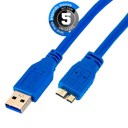 Kit com 5 Cabos USB A para Micro B 3.0 Superspeed 5Gbps 1 metro