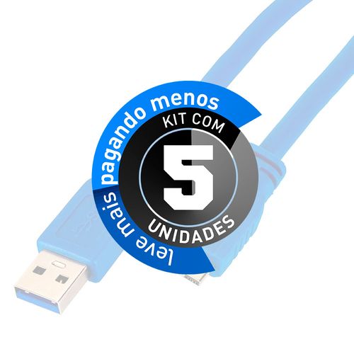 Kit com 5 Cabos USB A para Micro B 3.0 Superspeed 5Gbps 3 metros