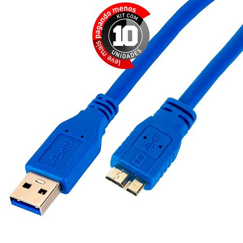 Kit com 10 Cabos USB A para Micro B 3.0 Superspeed 5Gbps 0,5 metro