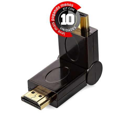 Kit com 10 Adaptadores HDMI Macho - Macho 90 graus