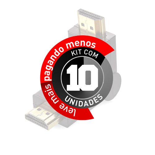 Kit com 10 Adaptadores HDMI Macho - Macho 90 graus
