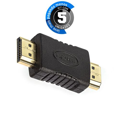 Kit com 5 Emenda Macho-Macho para Cabo HDMI Macho e Fêmea Reta