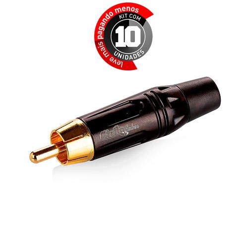 Kit com 10 Conector RCA Linha Gold - Preto - Cirilo Cabos