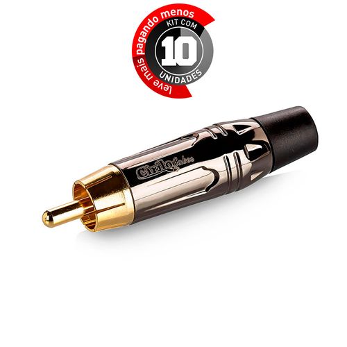 Kit com 10 Conector RCA Linha Gold - Cinza - Cirilo Cabos