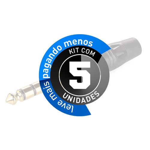 Kit com 5 Conector P10 Estéreo 6,35mm Linha Gold - Cirilo Cabos
