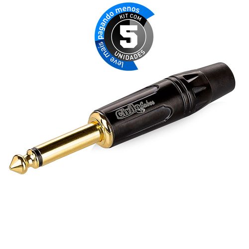 Kit com 5 Conector P10 Mono 6,35mm Linha Gold - Cirilo Cabos