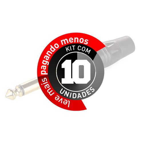 Kit com 10 Conector P10 Mono 6,35mm Linha Gold - Cirilo Cabos