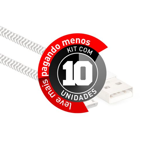 Kit 10 Cabo Micro USB para USB Revestido com Tecido - Preto - 2,5m