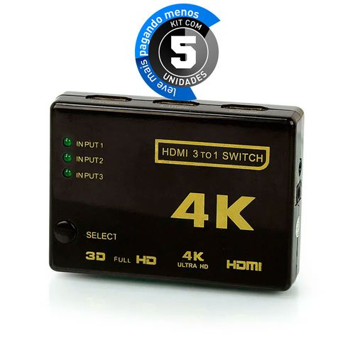Kit com 5 Mini Switch HDMI 3/1 Full HD