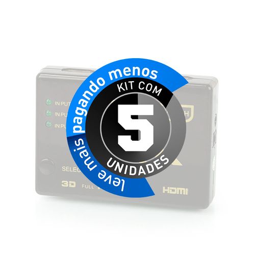 Kit com 5 Mini Switch HDMI 3/1 Full HD