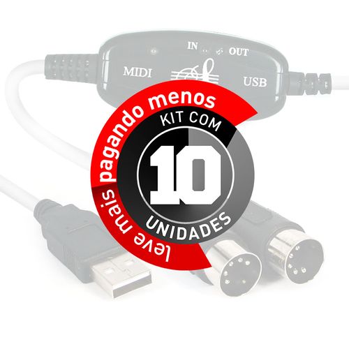 Kit com 10 Cabos Midi para USB