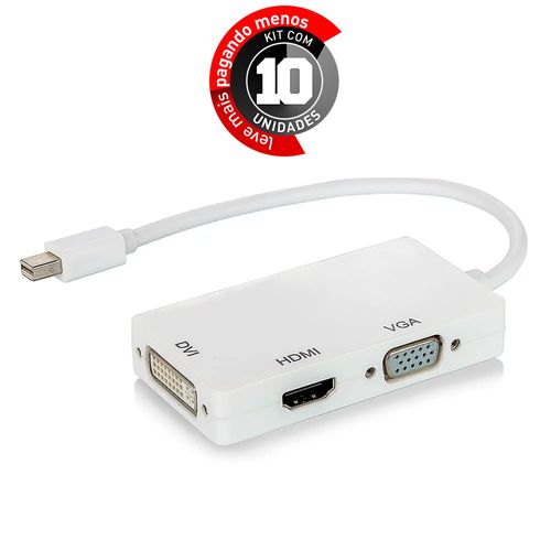 Kit com 10 Adaptador Mini Displayport para HDMI VGA DVI